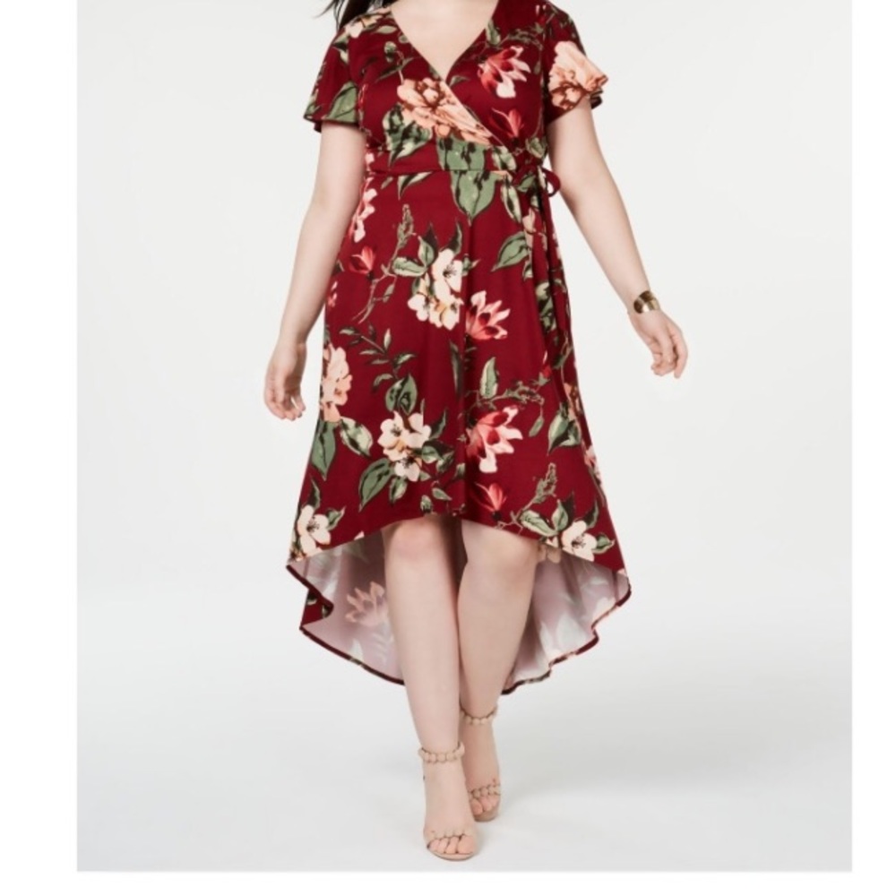 BCX Burgundy Floral  Hi-Lo Dress